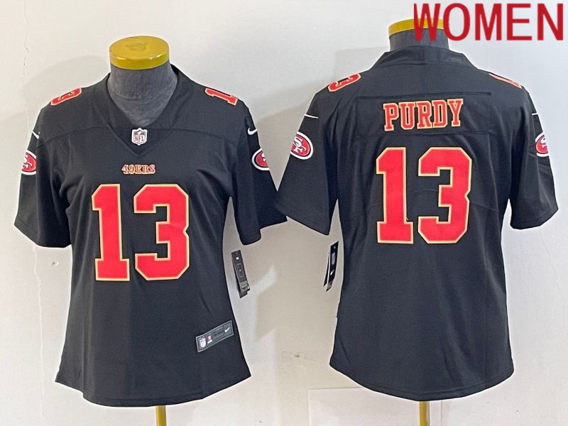 Women San Francisco 49ers 13 Purdy Black gold 2024 Nike Vapor Limited NFL Jersey style 1